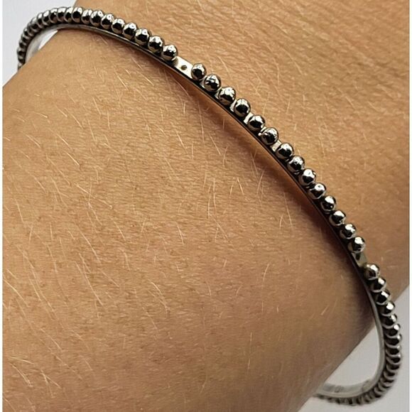 Vintage Silver Beaded Bracelet Bangle 2.6in dia - Picture 1 of 2